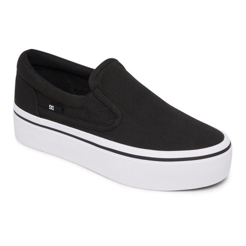 Chaussure DC Shoes Trase Slip Plateforme Slip-On Flatform Noir Blanche Femme | EGS-7316304