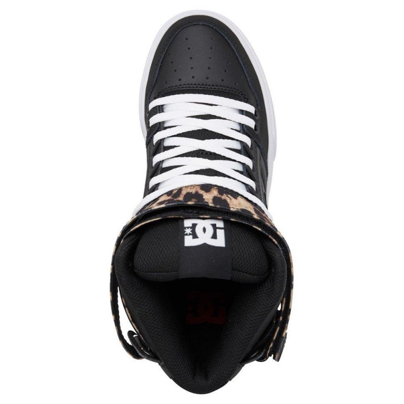 Chaussure DC Shoes Pure High-Top V High-Top Cuir Noir Leopard Femme | KRL-8999065