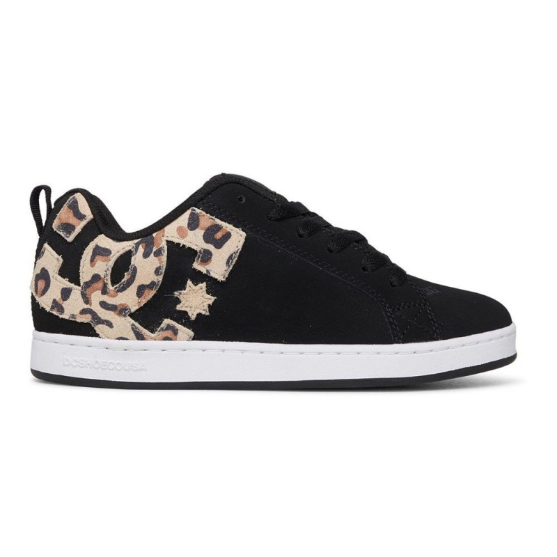 Chaussure DC Shoes Court Graffik SE Cuir Noir Leopard Femme | UAS-9378741