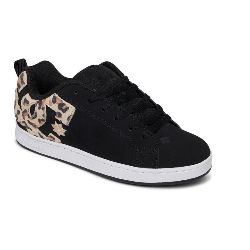 Chaussure DC Shoes Court Graffik SE Cuir Noir Leopard Femme | UAS-9378741