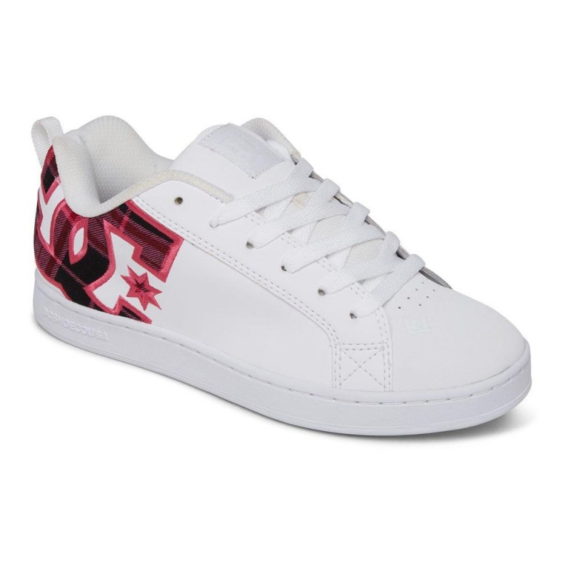 Chaussure DC Shoes Court Graffik SE Cuir Blanche Rose Femme | JFU-2246028