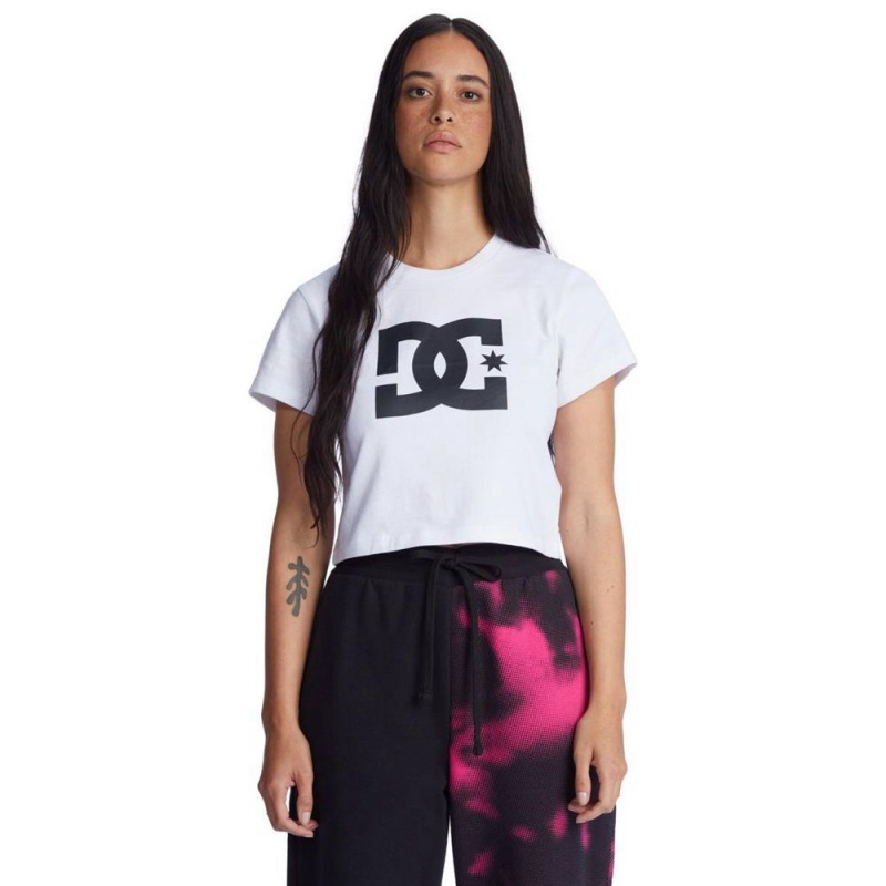 T-Shirt DC Shoes Star Cropped Blanche Femme | QGQ-0407296