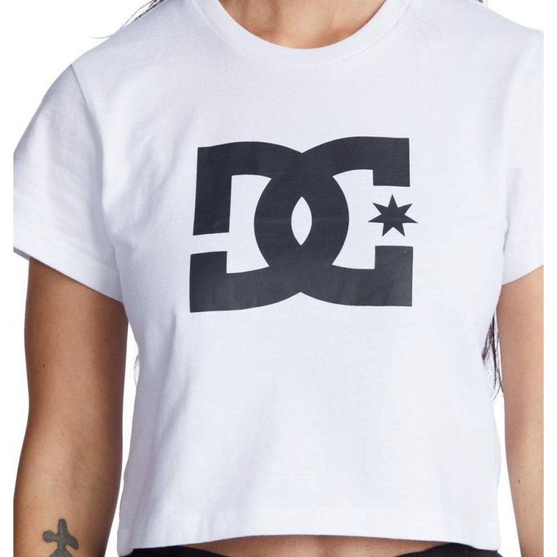 T-Shirt DC Shoes Star Cropped Blanche Femme | QGQ-0407296