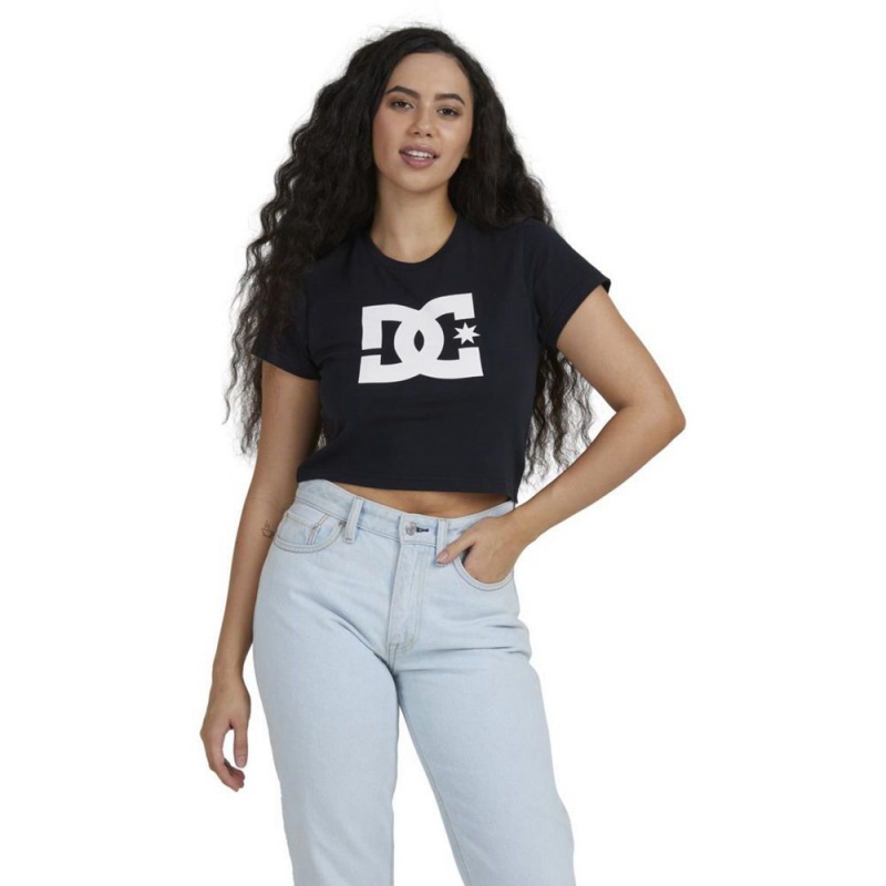 T-Shirt DC Shoes Star Cropped Noir Femme | ANR-3579140