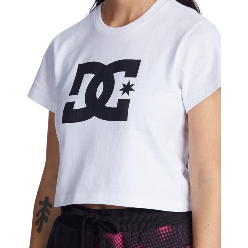 T-Shirt DC Shoes Star Cropped Blanche Femme | QGQ-0407296