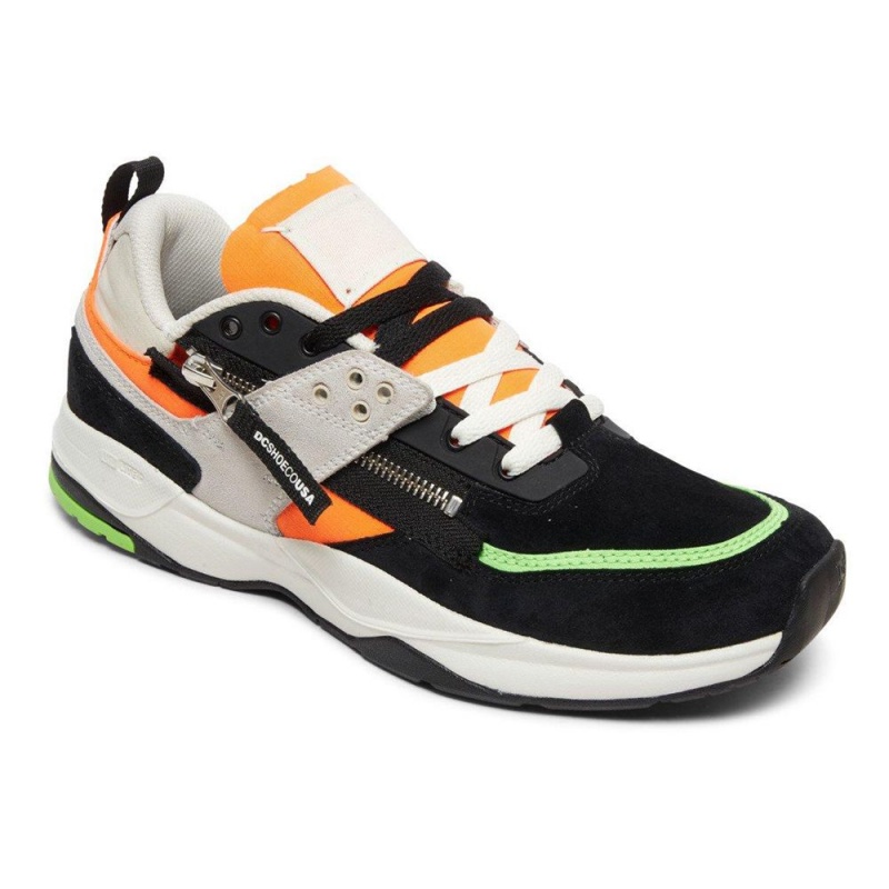 Chaussure DC Shoes E.Tribeka Zip Cuir Noir Orange Homme | UHQ-7674854