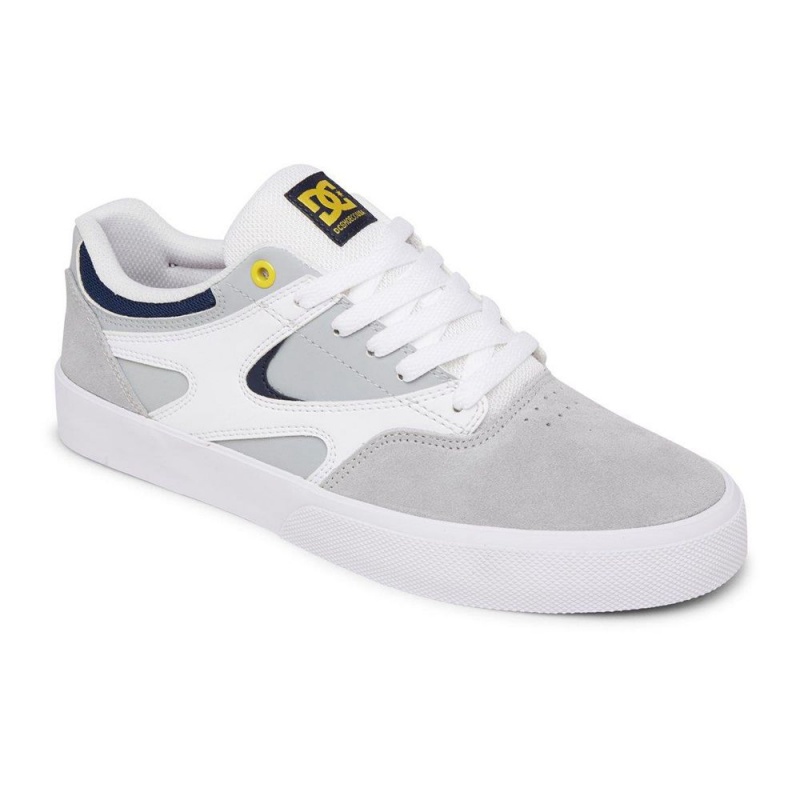 Chaussure DC Shoes Kalis Vulc Cuir Grise Blanche Homme | GZD-6552385