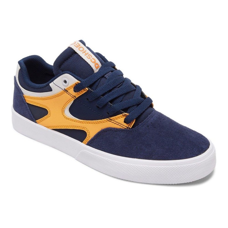 Chaussure DC Shoes Kalis Vulc Cuir Bleu Marine Orange Homme | HEH-1194302