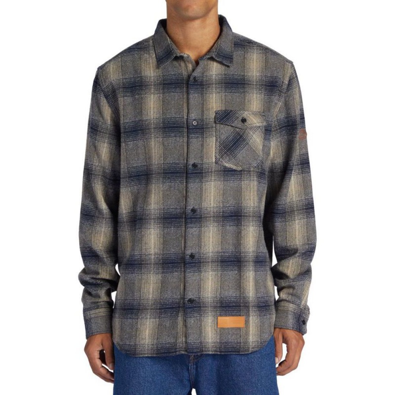 Chemise DC Shoes Marshal Flannel Long Sleeve Bleu Grise Homme | QIX-7984164