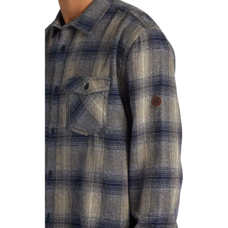 Chemise DC Shoes Marshal Flannel Long Sleeve Bleu Grise Homme | QIX-7984164