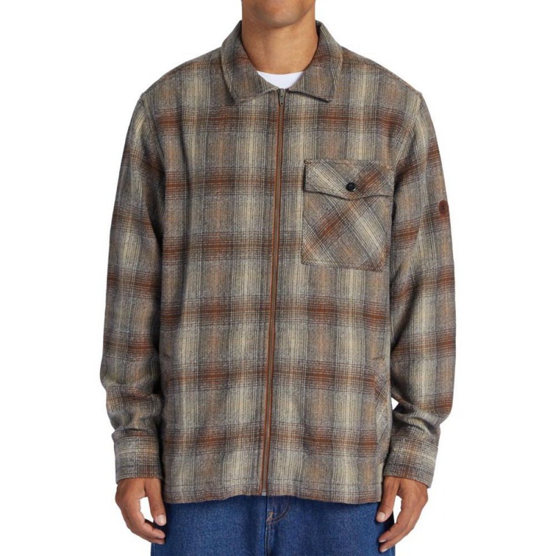 Chemise DC Shoes Canyon Long Sleeve Marron Grise Homme | LQT-2596058