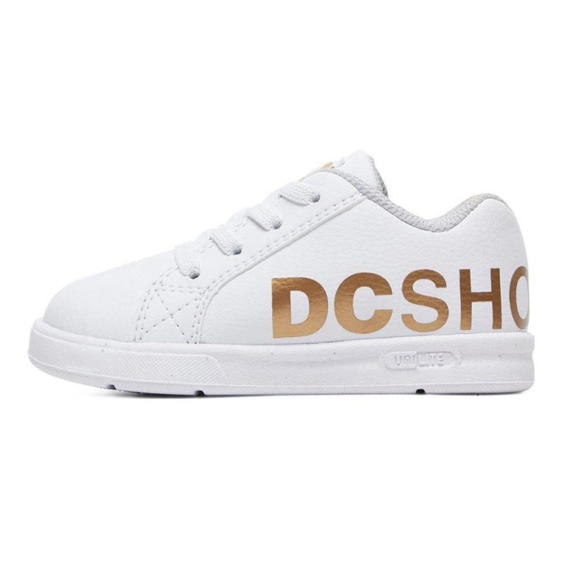 Chaussure DC Shoes Court Graffik Elastic SE Blanche Doré Enfant | ZWO-9584152