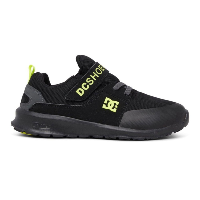 Chaussure DC Shoes Heathrow Prestige Elastic Dentelle Noir Jaune Enfant | OJM-7803580