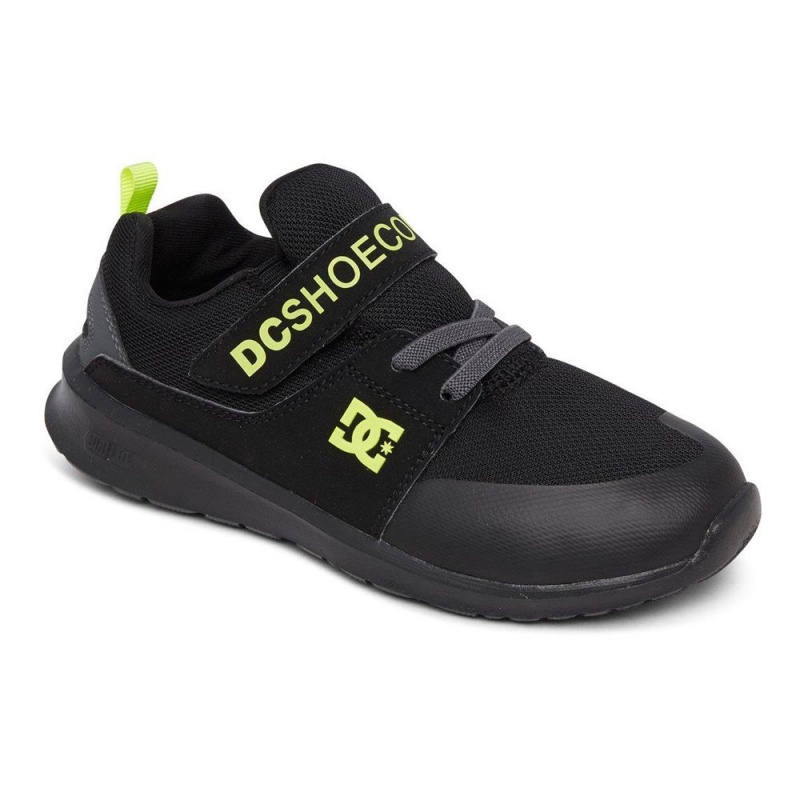 Chaussure DC Shoes Heathrow Prestige Elastic Dentelle Noir Jaune Enfant | OJM-7803580