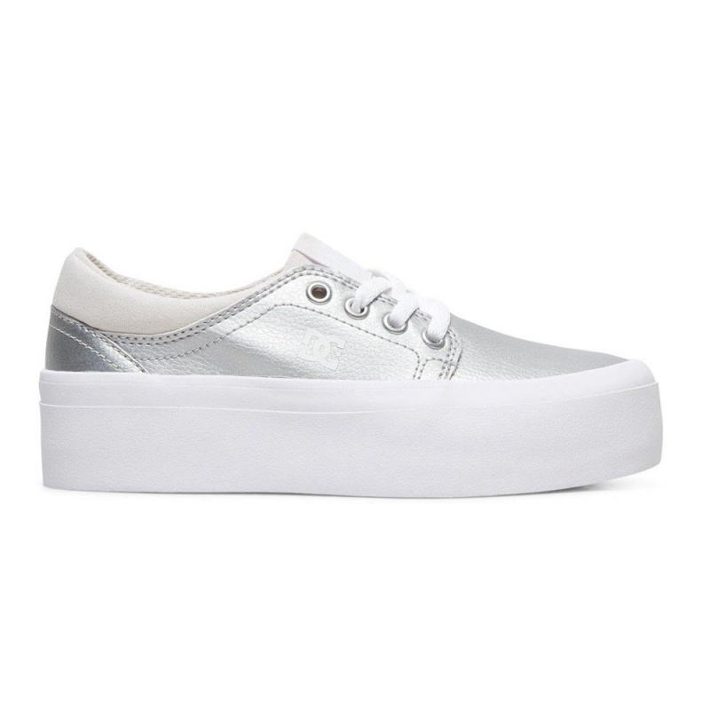 Chaussure DC Shoes Trase Plateforme Cuir Argent Blanche Enfant | GBT-8885568