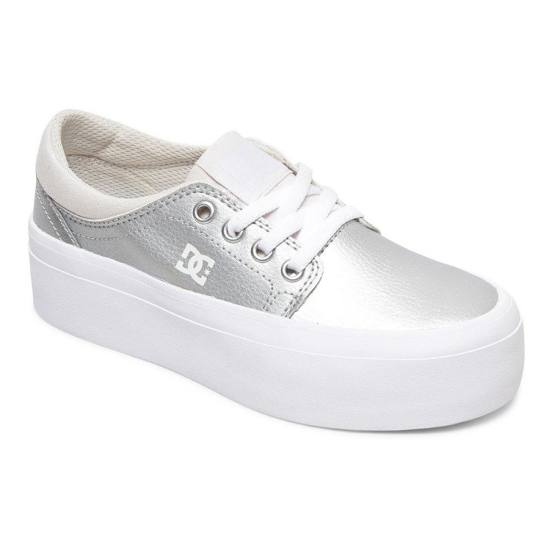 Chaussure DC Shoes Trase Plateforme Cuir Argent Blanche Enfant | GBT-8885568