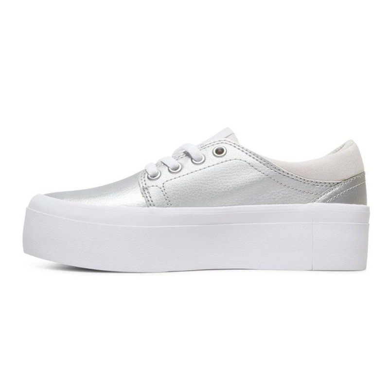 Chaussure DC Shoes Trase Plateforme Cuir Argent Blanche Enfant | GBT-8885568