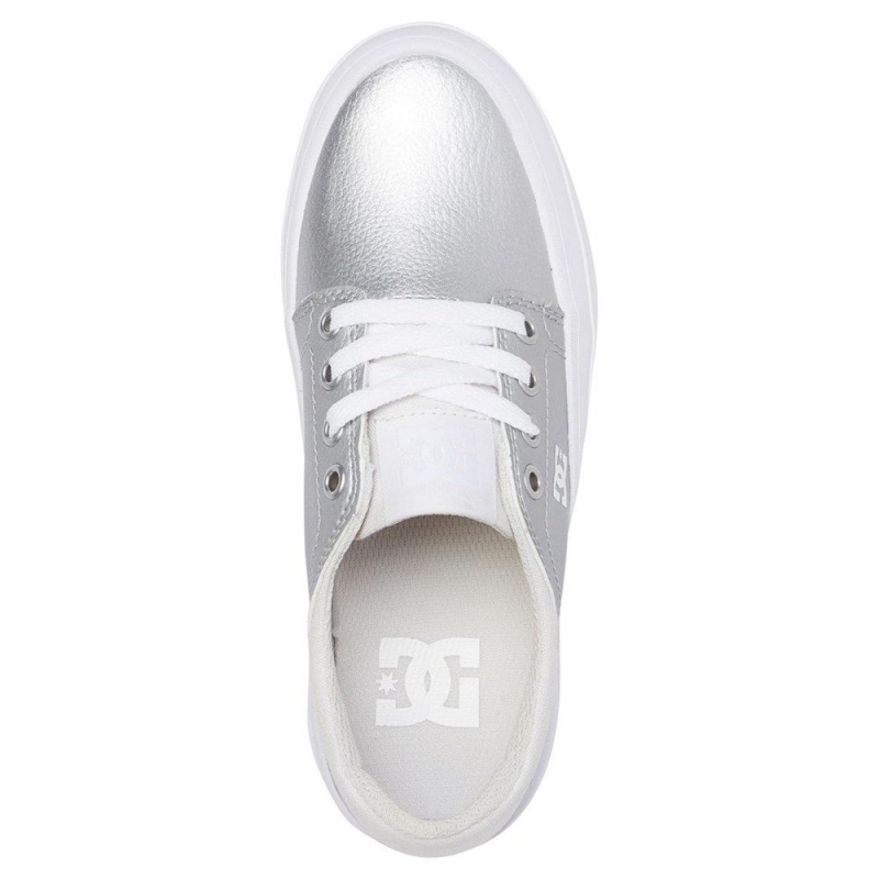 Chaussure DC Shoes Trase Plateforme Cuir Argent Blanche Enfant | GBT-8885568